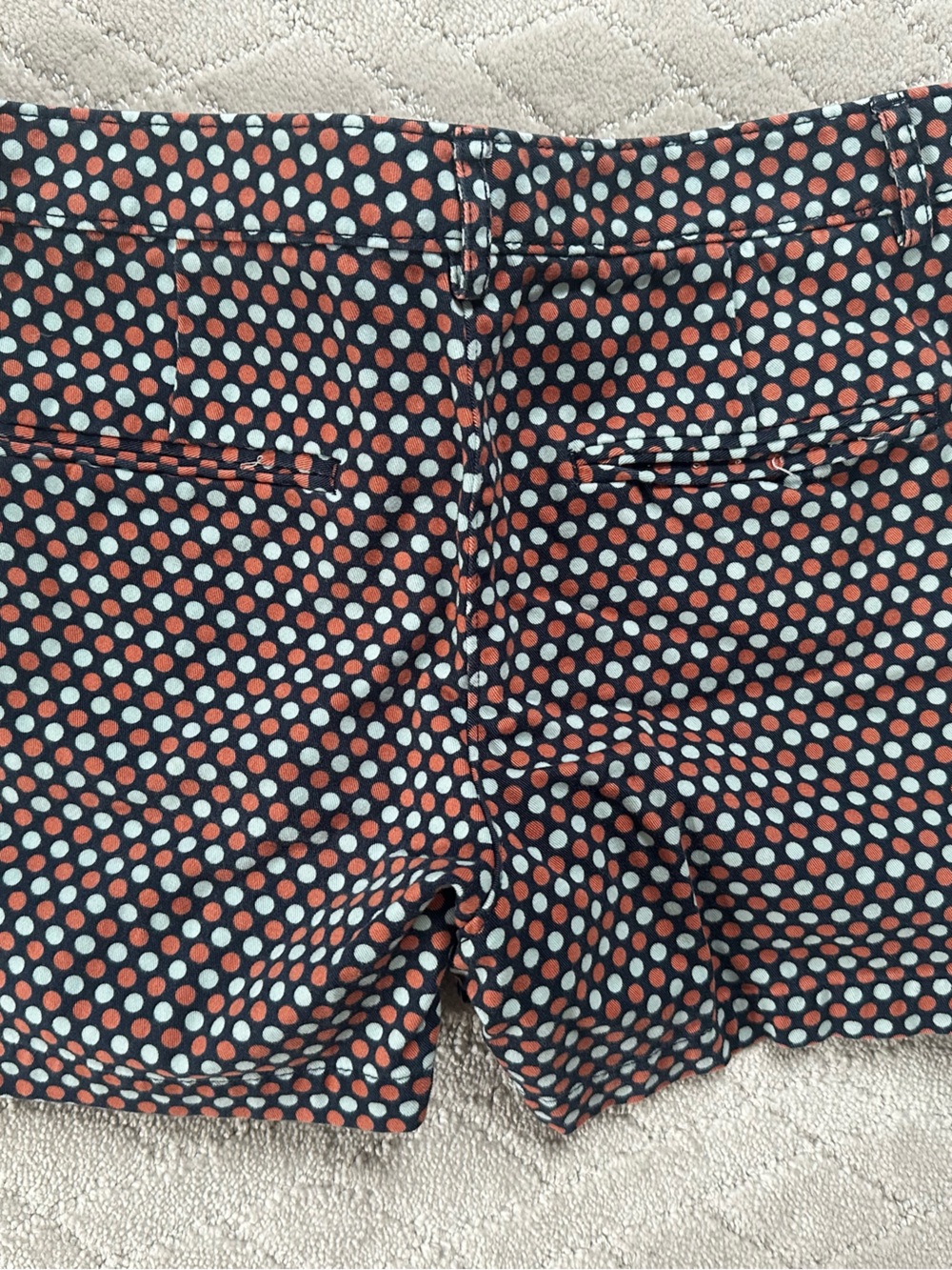 L.L. Bean Navy Shorts with Coral & light blue Polka Dots